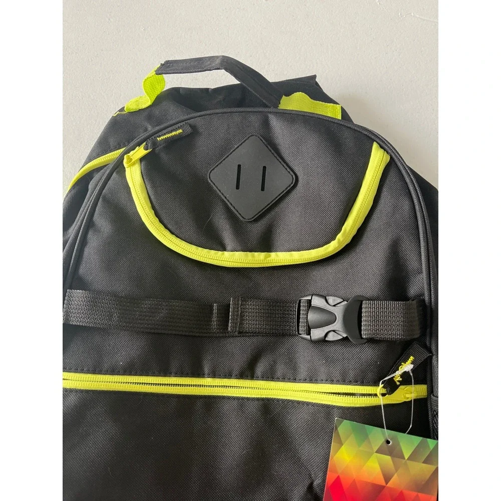 AD Sutton and Sons 18 Inch Backpack Black Neon Yellow Buckle Straps New
